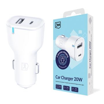 3MK Dodatki - 3mk avtomobilski polnilnik 20W PD3.0 QC 3.0 USB 1A1C bel MM