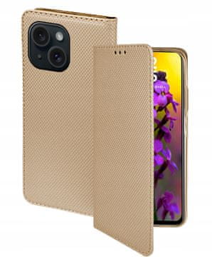 shumee Pametni magnetni ovitek za iPhone 15 z zlatim zapiranjem + 9H steklom