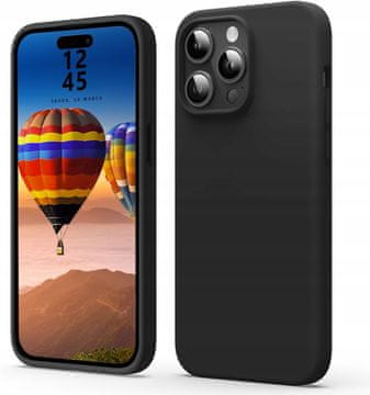 shumee Ovitek za iPhone 15 Pro Max mat mat ovitek črne barve mehak + 9H zaščitno steklo