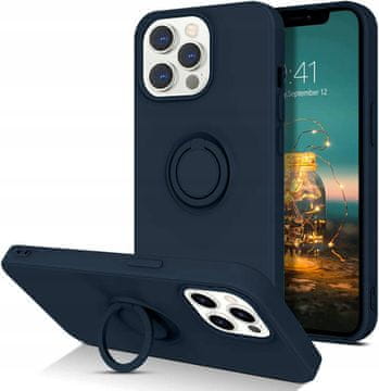 shumee Ovitek za hrbet z obročem temno moder za iPhone 13 PRO MAX + steklo