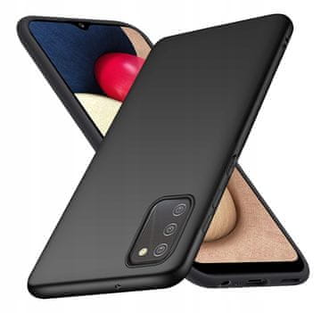 shumee Ovitek za Samsung Galaxy A02S mat silikon črne barve mehak + steklo