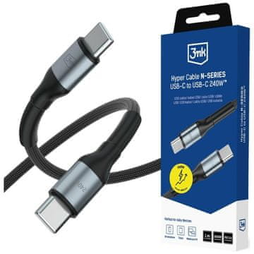 3MK 3MK Hyper kabel N-serije USB-C na USB-C 1 m 48V/5A 240W črne barve