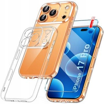 shumee Tanek ovitek za iPhone 17 Pro, prozoren, prozorno ohišje, ojačana zadnja stran + steklo