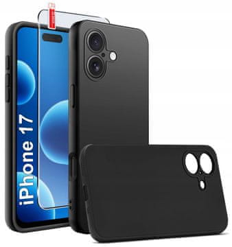 shumee Silikonski ovitek za Apple iPhone 17, mat hrbtna stran, črne barve + steklo