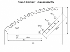 Kramp Nož podajalnega voza 528x274x6mm primeren za BVL, Faresin, omas VM10176A09