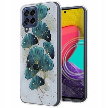 shumee Zlat glamurozen ovitek z listi na zadnji strani za Samsung M53 5G + steklo