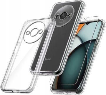 shumee Tanek ovitek za Xiaomi Redmi A3 4G, prozoren, brezbarven, zadaj + steklo