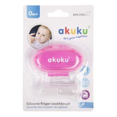 AKUKU Akuku silikonska zobna ščetka za prste za dojenčke - v roza etuiju (a0265)