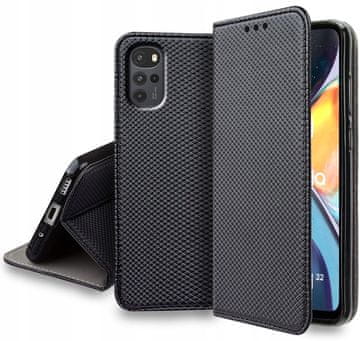 shumee Pametni magnetni ovitek z zavihkom, črn, za Motorola Moto G22 4G + steklo
