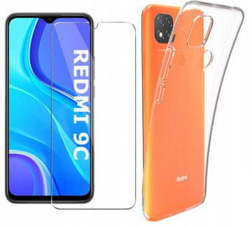 shumee Prozoren ovitek za ultra tanek Redmi 9C, brezbarvna zadnja stran + steklo