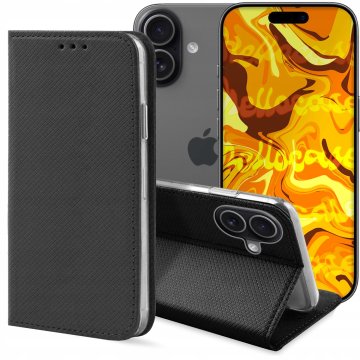 shumee Pametni magnetni ovitek za iPhone 17 z zapiranjem denarnice, črn + steklo