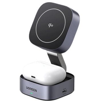 Ugreen Ugreen W702 2-v-1 Qi2 induktivni polnilnik za iPhone, AirPods, 15W (siv)