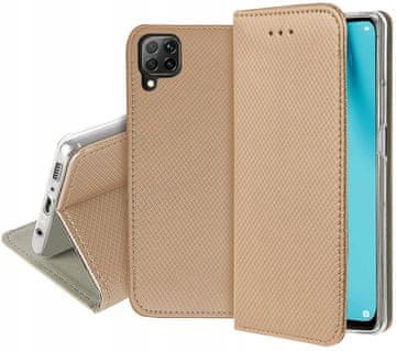 shumee Ovitek za Huawei P40 lite s pametnim magnetnim zapiranjem, zlat + steklo