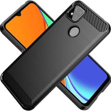 shumee Karbonski ovitek za Redmi 9C, črna hrbtna stran, karbonski etui + steklo