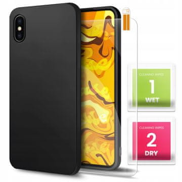 shumee Ovitek za iPhone X/XS črne barve, mat, tanko ohišje, silikon + 9H steklo
