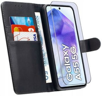 shumee Ovitek za Samsung Galaxy A55 5G s pametnim etuijem/denarnico + 9H steklo