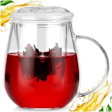 Artemis Skodelica s pokrovom za infuzer, steklena posoda za zeliščni čaj 530 ml