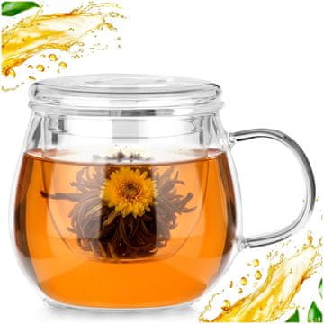 Artemis Skodelica s pokrovom za infuzer, steklena posoda za zeliščni čaj 400 ml