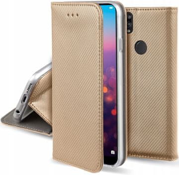shumee Pametni ovitek z magnetnim zapiranjem za Huawei P20 lite, zlat + steklo