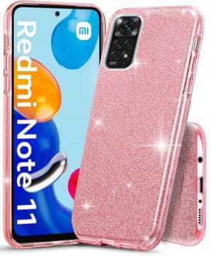 shumee Ovitek z bleščečim roza bleščečim sijajem ZA Redmi Note 11 11s + steklo