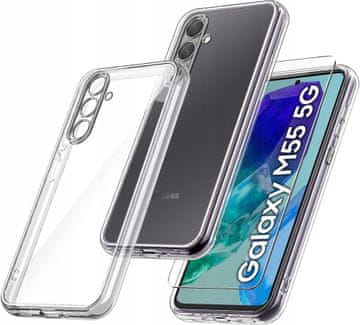 shumee Tanek ovitek za Samsung Galaxy M55 5G, brezbarven, prozoren + 9H steklo