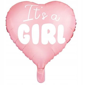 Folija balon v obliki srca z napisom "It's a girl", 45 cm, roza, 1 kos.
