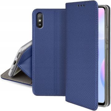 shumee Ovitek za pametno knjigo Xiaomi Redmi 9A / 9AT / 9i temno moder, denarnica + steklo