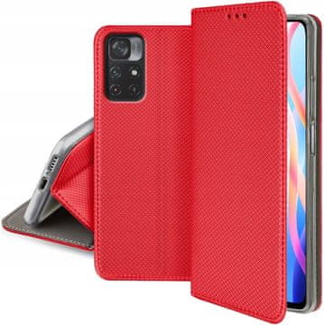shumee Ovitek za Redmi Note 11T 5G pametni magnetni ovitek za knjigo, rdeč, zaprt + steklo