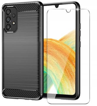 shumee OVITEK ZA Samsung A33 5G, oklepljen, karbonski, črna zadnja stran, karbon + steklo