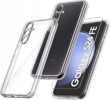 shumee Ovitek za Samsung Galaxy S24 FE, brezbarven, tanek, ojačan, prozoren 360° + steklo