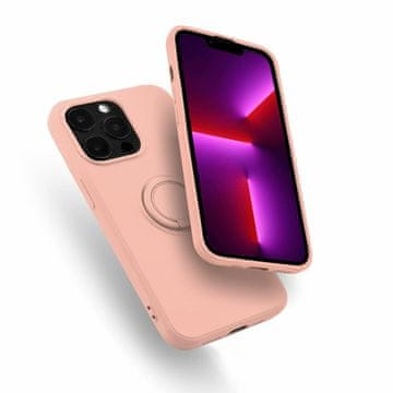 shumee Silikonski ovitek za iPhone 13 PRO z magnetnim obročem, roza zadnja stran + steklo