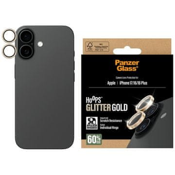 PanzerGlass Zaščitno steklo PanzerGlass Hoops z bleščicami za iPhone 17 / 16 / 16 Plus, zlato