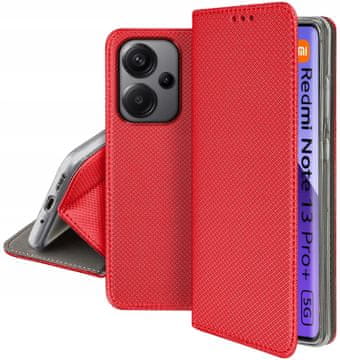 shumee Ovitek za Xiaomi Redmi Note 13 Pro Plus 5G pametna magnetna knjiga rdeča + steklo