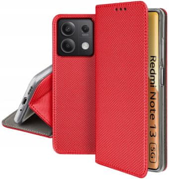 shumee Ovitek za Xiaomi Redmi Note 13 5G pametni magnetni ovitek za knjigo rdeč + steklo