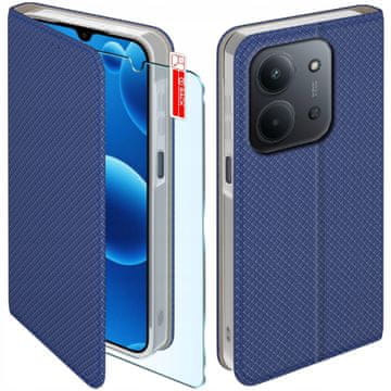 shumee Ovitek za Xiaomi Redmi 15C/15C 5G pametni magnetni ovitek temno moder + 9H steklo