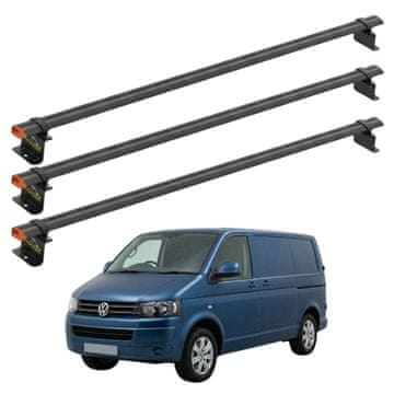shumee Strešni nosilec za VW Transporter T5 2003-2015, točkovna montaža, črna, 3 drogovi