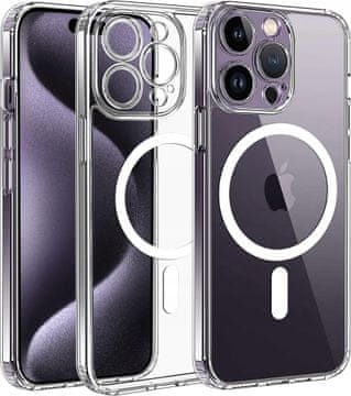 shumee Ovitek za iPhone 15 Pro, ojačan, MagSafe, proti udarcem, prozoren ovitek + steklo