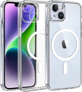 shumee Ovitek za Apple iPhone 14, ojačan za MagSafe, proti udarcem, prozorno ohišje + steklo