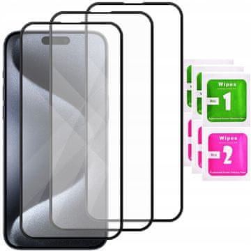 shumee 3x kaljeno steklo za celoten zaslon ZA iPhone 15 PRO MAX polno 5D kaljeno steklo