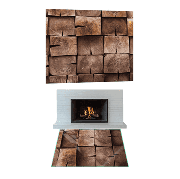 shumee Stekleno stojalo za kamin, kaljeno steklo, dimenzije 52x50 cm, z grafiko hlodov