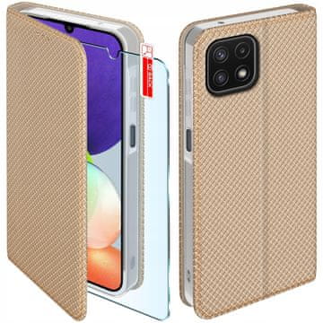 shumee Ovitek za knjigo s pametnim preklopnim zlatim steklom za Samsung Galaxy A22 4G+