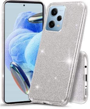 shumee Ovitek za Redmi Note 12 PRO 5G bleščeči 3v1 bleščeči srebrn hrbtni del + steklo