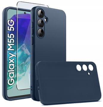 shumee Ovitek za Samsung Galaxy M55 5G, mehak mat hrbtni del, mat temno moder + steklo