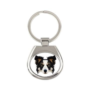 Border Collie - geometrijski obesek za ključe s fotografijo in napisom