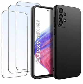 shumee Komplet ovitkov za Samsung A53 5G | Tanek mat črn silikonski ovitek + 3 stekla