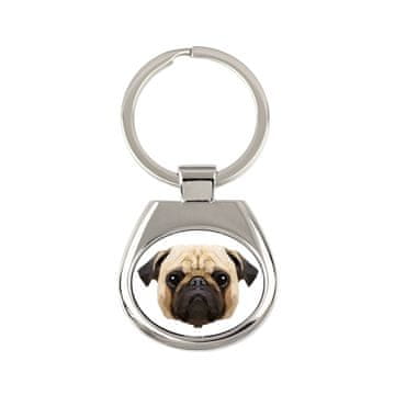Mops, Carlin - geometrijski obesek za ključe s fotografijo in napisom