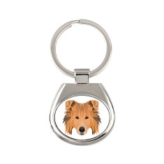 Rough Collie - geometrijski obesek za ključe s fotografijo in napisom