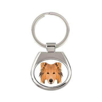Rough Collie - geometrijski obesek za ključe s fotografijo in napisom