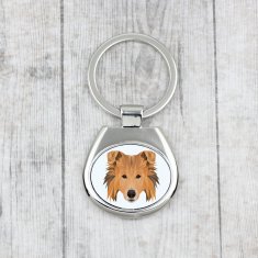 Rough Collie - geometrijski obesek za ključe s fotografijo in napisom
