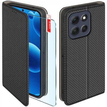 shumee Preklopni ovitek za Motorola G86 | Črn ovitek za G86 z zaklepom in 9H steklom